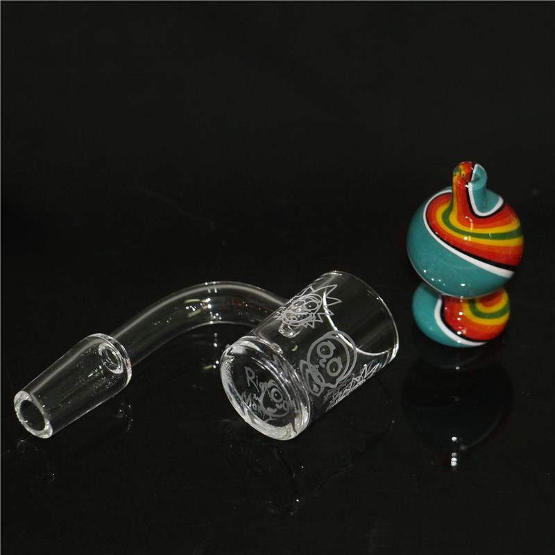 

Newest 25mm Beveled edge frosted quartz banger with colorful carb cap 14mm Male Female Domeless Nail 2mm banger for dab rig bong