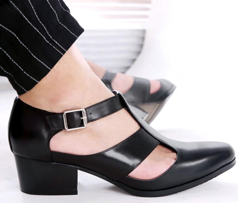 

Summenr Men's Sandals 5cm High Heels Genuine Leather Sandals Pointed Toe Height Increase Elevator Men Shoes Fashion, 3cm white