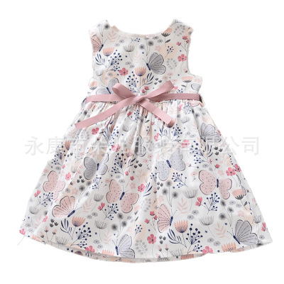 

Girls Designer Printed Dress New Kids Butterfly Print Sleeveless Dresses Children Casual Sleeveless Princess Skirts Girls A-Line Dress, Pink