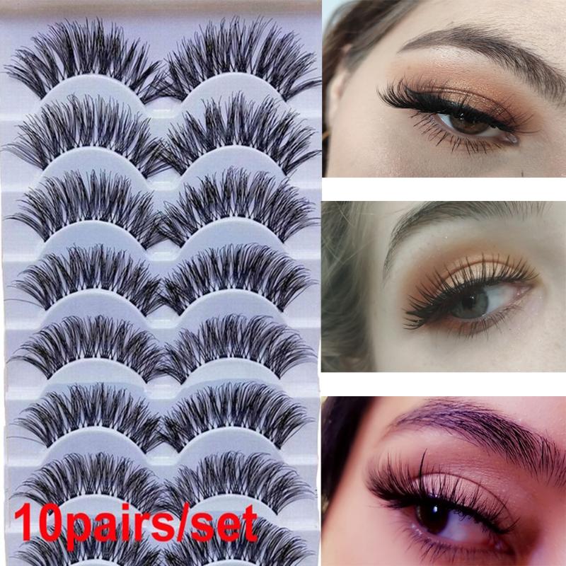 

10Pairs Natural Handmade Thick Black Eye Lashes Long Mink Hair False Eyelashes Eye Lashes Wispy Makeup Beauty Extension Tools