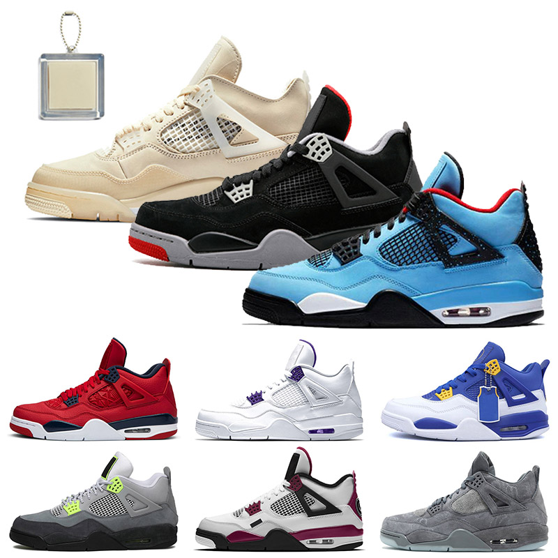 

2021 Top JUMPMAN off Sail 4 Bred Travis Scott 4 4s Womens Mens basketball shoes size 13 FIBA Court Purple Curry trainers sneakers, No.9 fiba 40-47