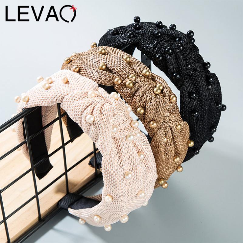 

LEVAO Korean Mesh Plaid Hairbands Fabric Beading Headband Knot Bezel Turban Women Girls Hair Accessories New Hair Hoop Headwear