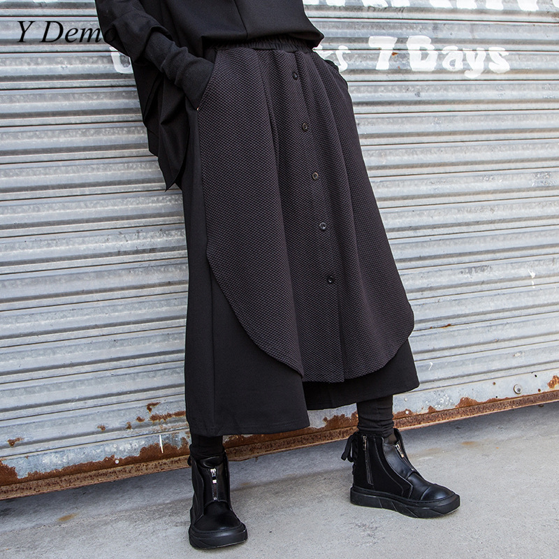 

Streetwear Loose Women Split Single Breasted Wide Leg Pants Casual Elastic Waist Oversized Ankle-length Pants, As pic