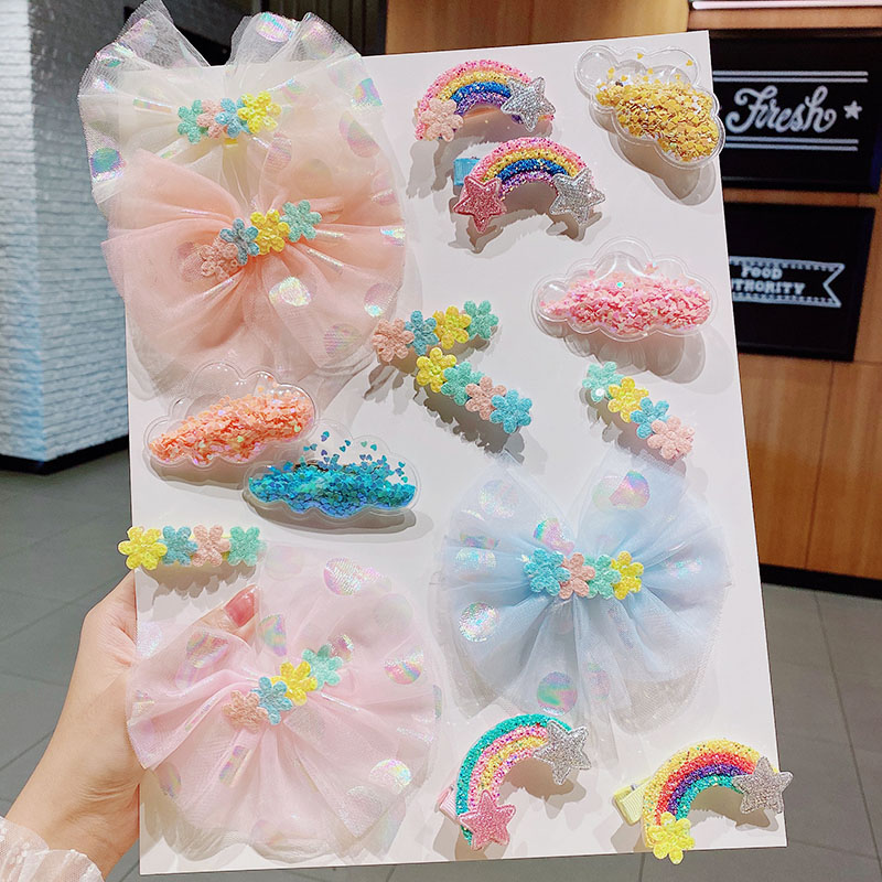 

4PCS/Set New Rainbow Hairpins Girls Sweet Flowers Hair Ornament Kids Cute Bow Clips Children Barrettes Fashion Hair Accessories