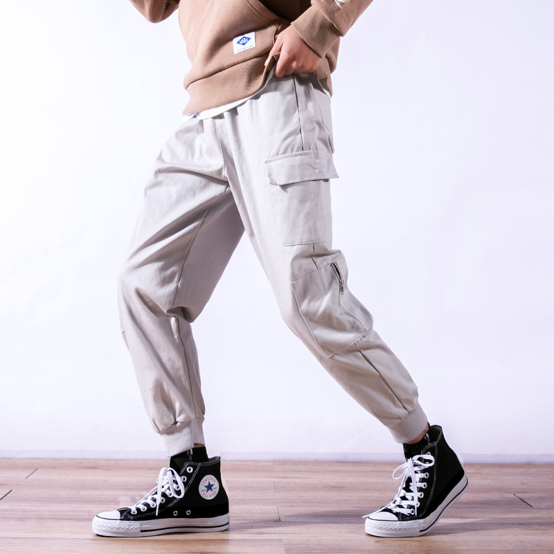 

Spring autumn men pants cotton pencil pants men ankle-length casual cargo trousers fashion drawstring solid color, 01