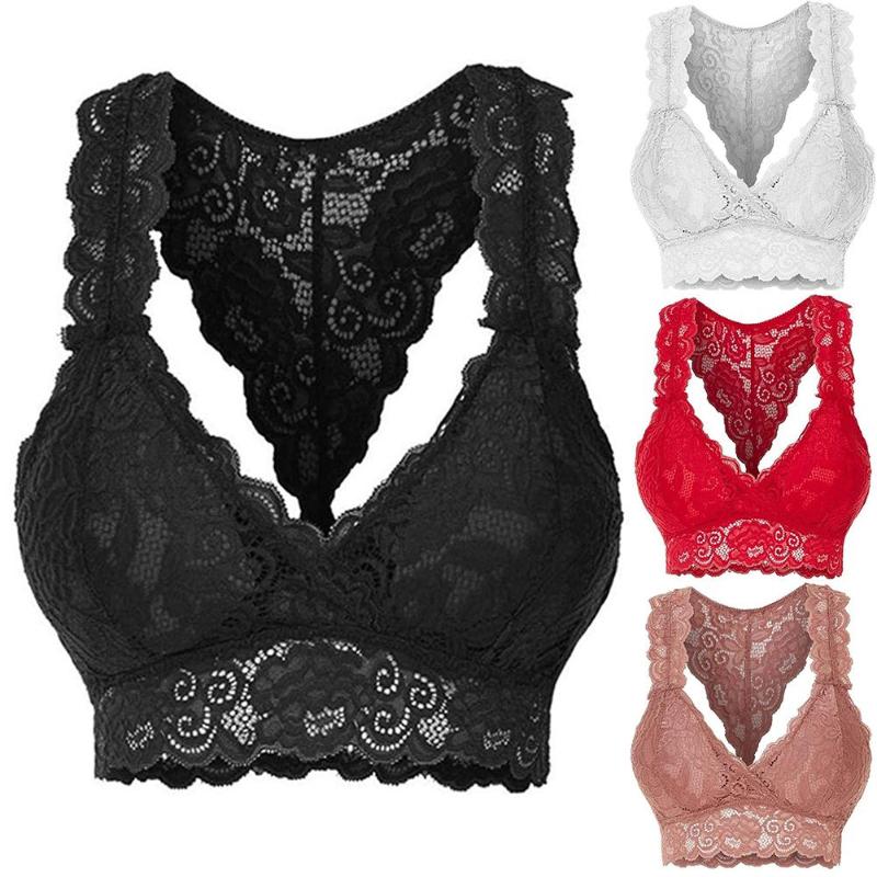 

Sexy Bras Women Solid Color Floral Lace Bralette Bra Y-line Straps Wireless Bras for Women Brassiere Underwear, White