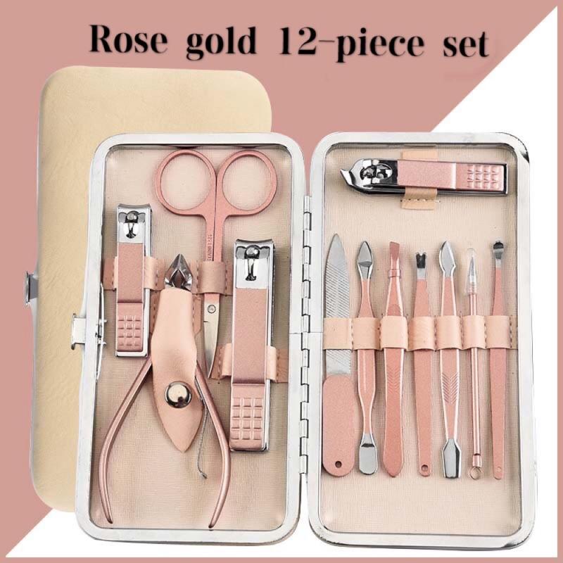 

Stainless steel rose gold nail clippers set 12-piece manicure tool set Nail clippers face care hand care foot a complete se