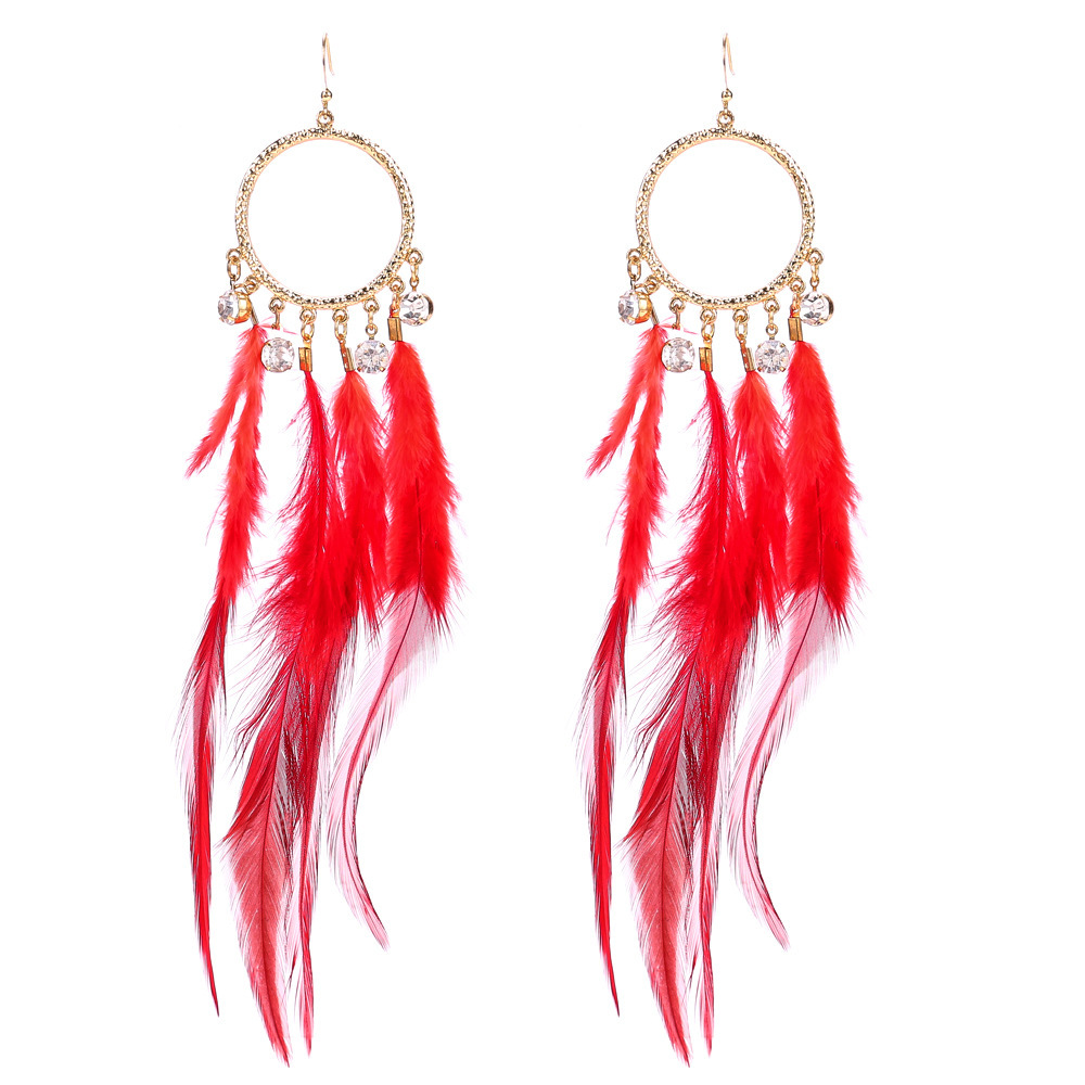 

EH7460 exaggerated alloy feather multilayer tassel woven earrings women's fashion autumn style