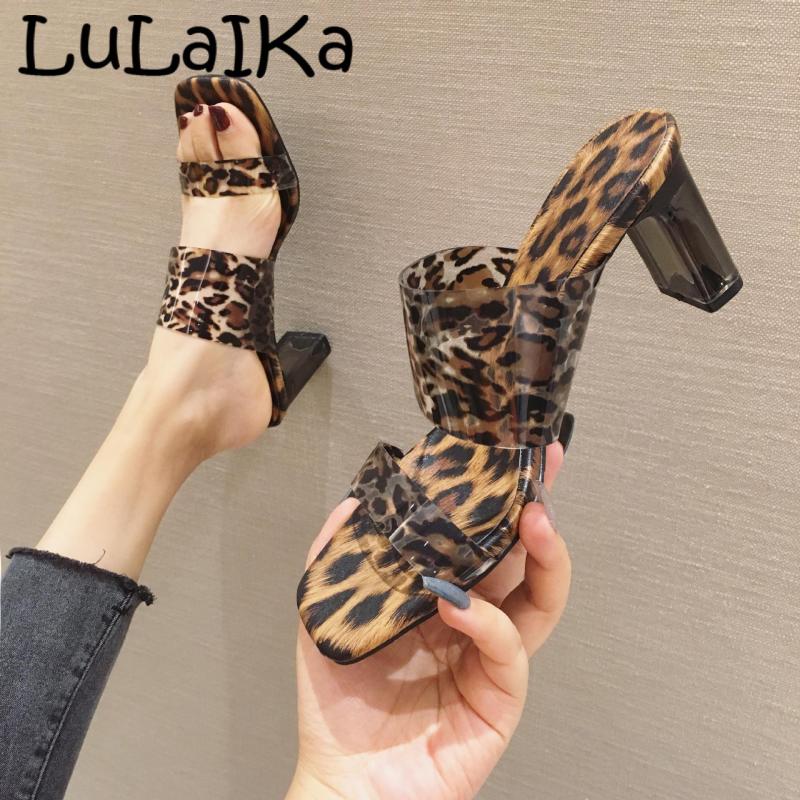 

NEW Women Sexy Summer PVC Open Toe Leopard High Heel Party Sandals Slippers Flip Flop 7cm, As picture