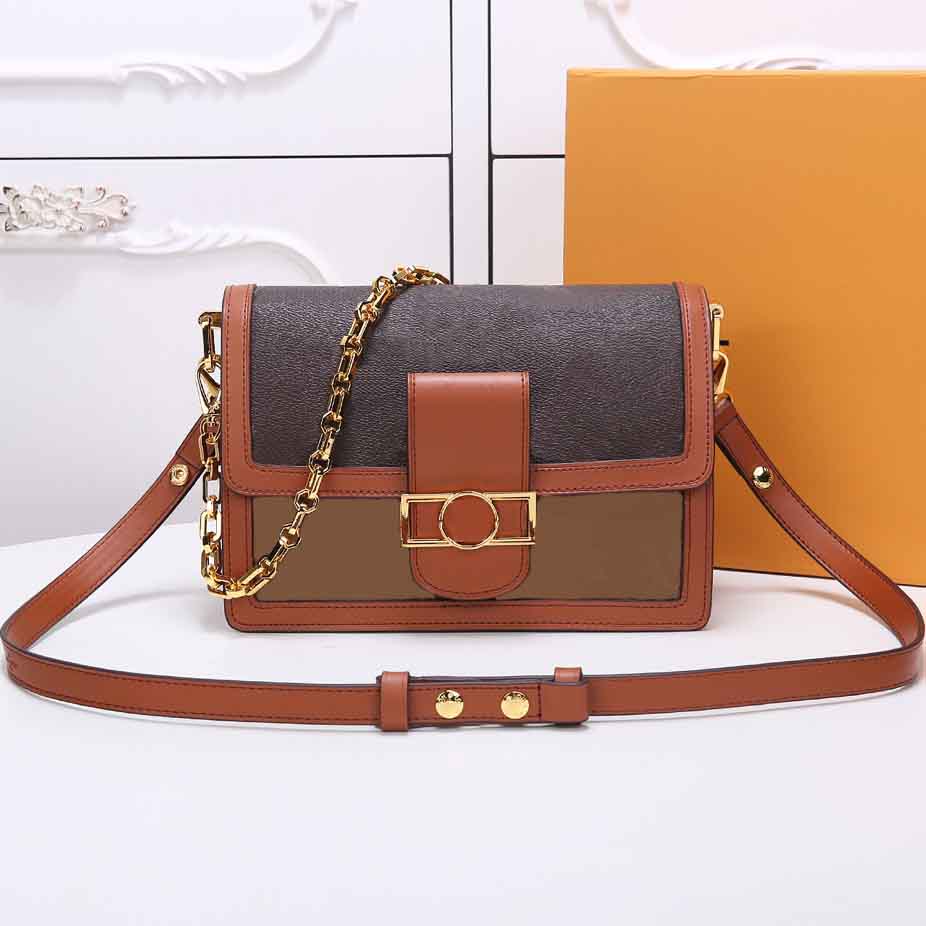 

High quality MINI DAUPHINE Shoulder bags women Cross Body bag Genuine Leather lady purse fashion Evening bags with box B009, Brown