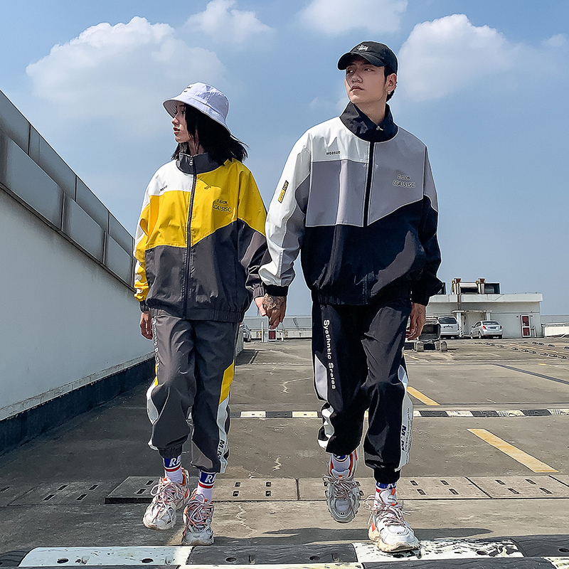 

Mens and woman Sets Hip Hop Autumn Patchwork Track Suit Male Stand Collar Jacket Sweatsuit Tracksuit Men Clothes Casual Sportswe, Blue