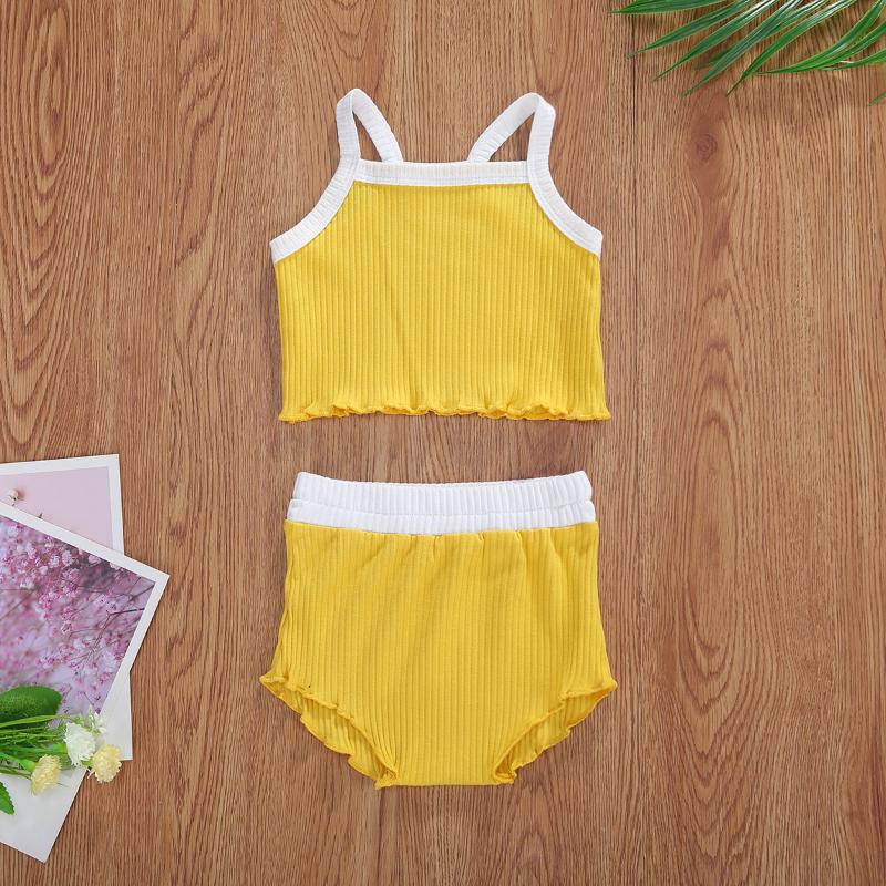 

Newborn Infant Baby Girls Summer Shorts Sets Knit Strap Tank Top + Solid Color Shorts 2 Pcs Casual Clothes, Blue