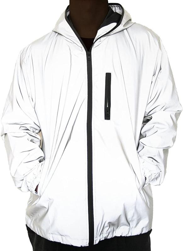 

Reflective Coat Hooded Windbreaker Fashion Runing Pocket Jacket, Gray