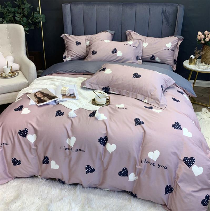 

Fashion cute heart bedding set teen, queen king 60s cotton lovely sweet double home textile bed sheet pillowcase duvet cover, Pictur color
