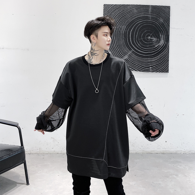 

Men Mesh Splice Long Sleeve Casual Pullover Sweatshirt Male Women Streetwear Hip Hop Oversize Couple Hoodie Sweatshirt, Kk1443