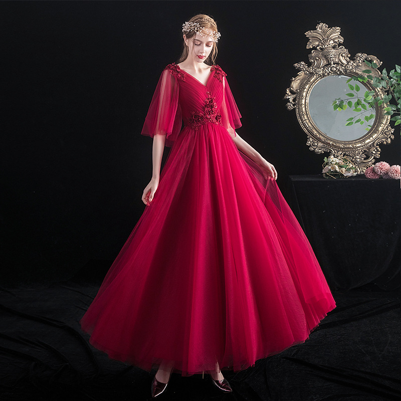 

Vintage Red Bride Wedding Qipao Noble Trailing Chinese Mesh Dresses Elegant Banquet Cheongsam Vestidos
