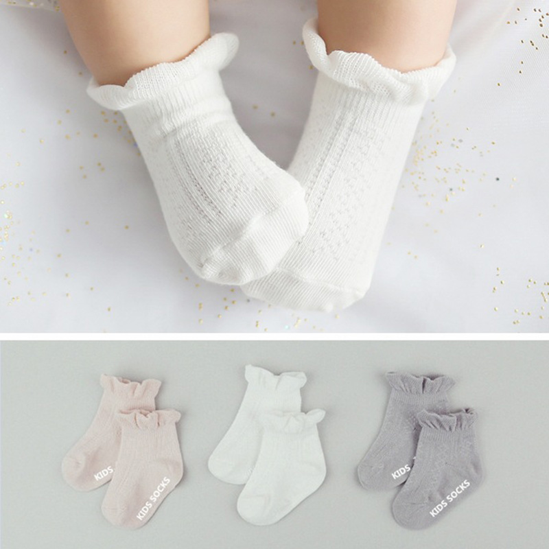 

Summer Cotton Mesh Baby Socks Anti-Slip Toddler Infant Sock Princess Lace Ankle Socks For 0-24Months, White