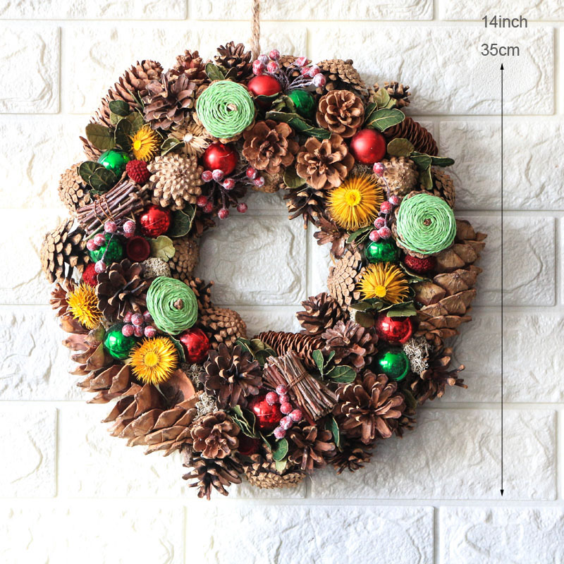 

D14" Home Decor Wedding Party Dry Flowers Pinecones Wreath for Door New Year Christmas Decorations Navidad Wall Wreaths Decors, Image
