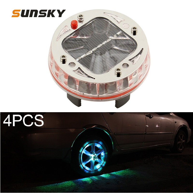 

4 PCS Car Wheels Hub Atmosphere Lights Solar LED Auto Tire Decoration Flashing Colorful Lights Wireless Remote Control