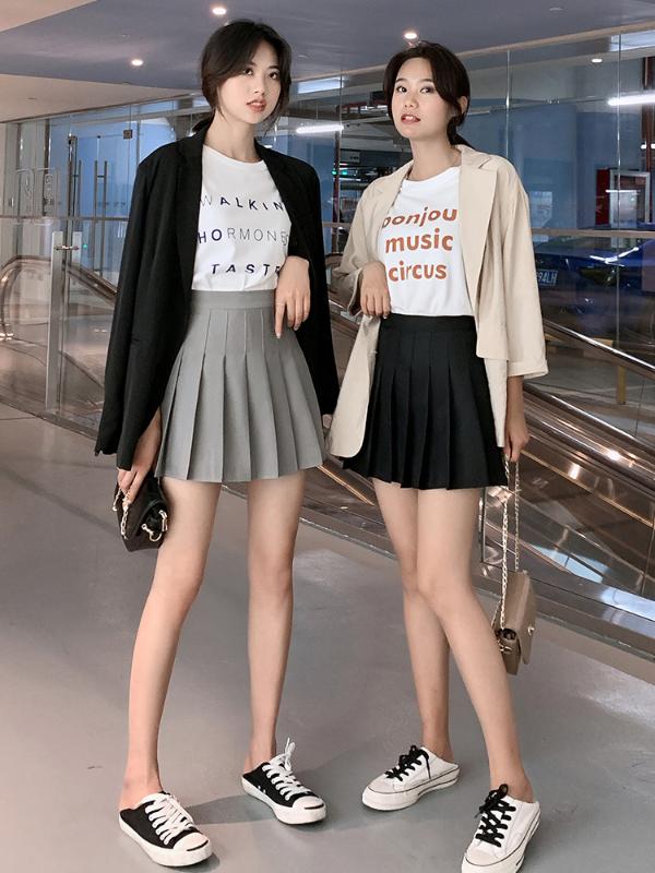 

2XL Women Skirt Preppy Style High Waist Chic Stitching Skirts Summer Student Pleated Skirt Women Cute Sweet Girls Dance, Black