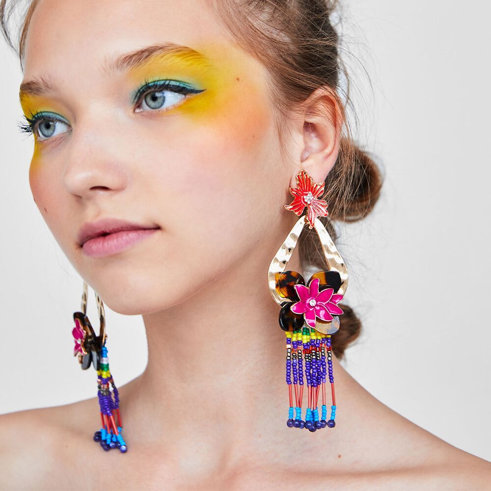 

Fashion diamond-studded flower board earrings rice beads woven Bohemia