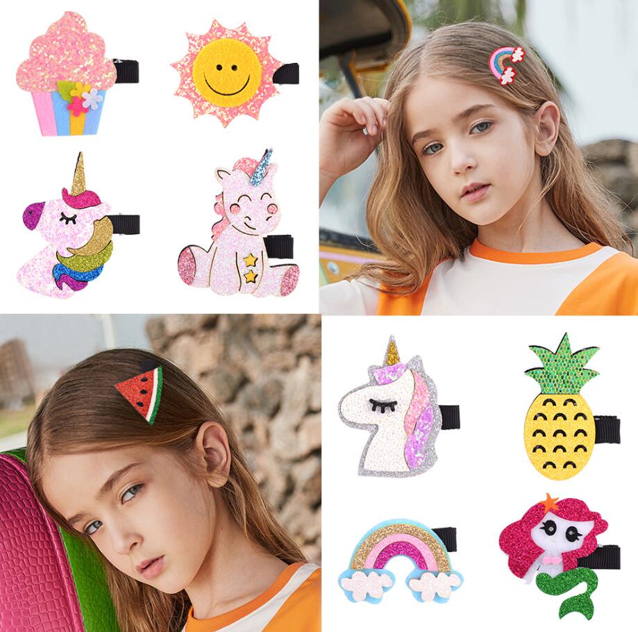 

INS 20 colors Girl Hair Accessories Cute Flamingo Unicorn Rainbow Pineapple Handmade bow hairpin Color girl hairbands Barrettes, Multi- 20 colors
