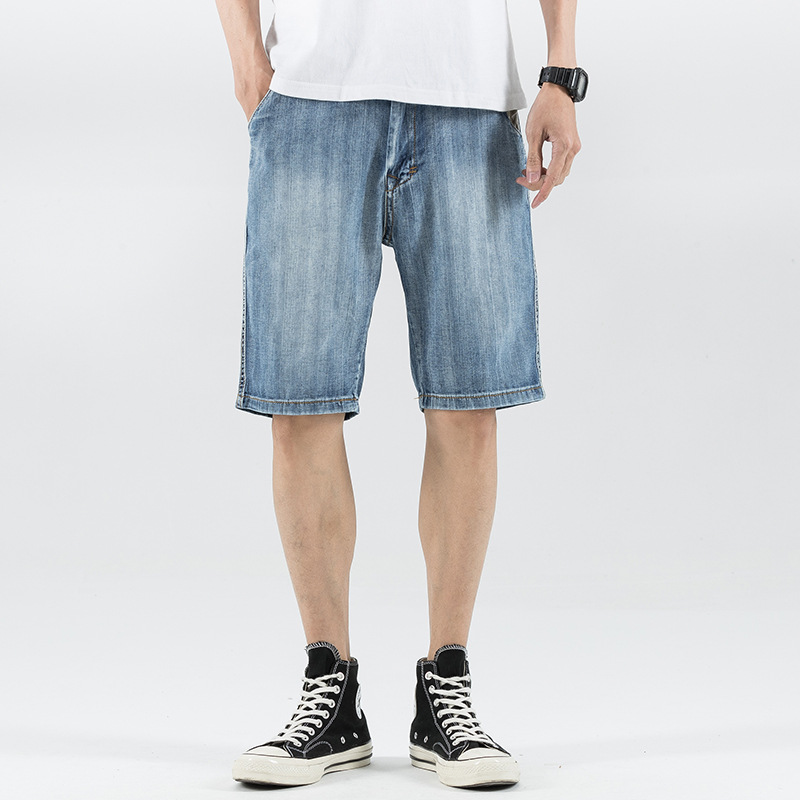 

ICPANS watermelon Striped Thin Summer Casual Shorts Men Knee Length Denim Shorts Men Clothing Plus Size -38 40 42, A5001 blue