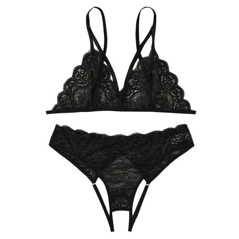 

Sexy Lingerie Set Temptation Lace Push Up Transparent Bra Set Erotic Women Underwear Bras & G-String Sleepwear Bralette A50, Black