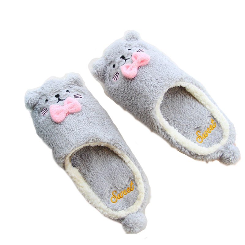 

Millffy kawaii Cute woman slippers pink slippers gray cat brown bear warm home indoor, Beige