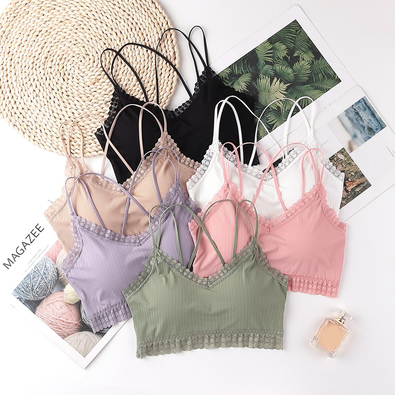 

Sportswear Girl Wrapped Chest Lace Edge Beauty Back Underwear Breathable Comfortable Sexy Vest 2-piece Set