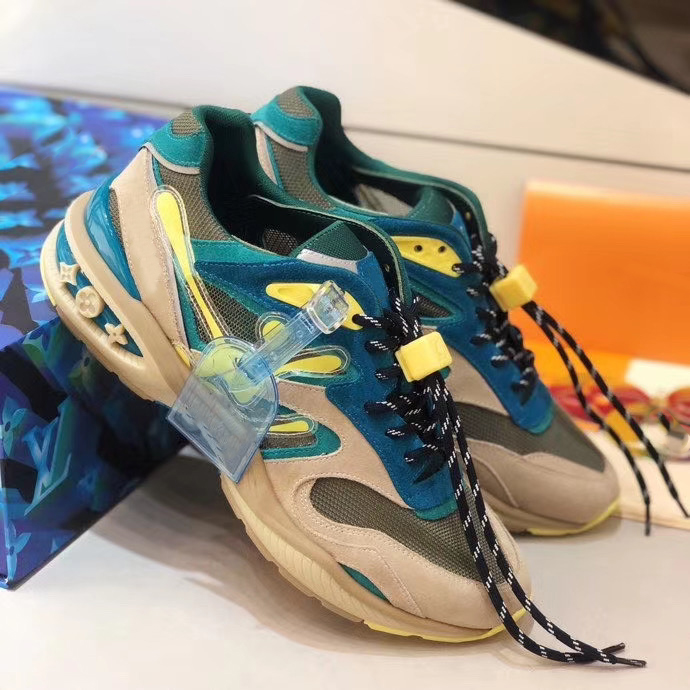 

New Men Trail Sneaker Top Quality Calf Leather Monogram Shoes Air basketball Shoes Ebene Lace-up Runner Canvas Trainers Multicolor with Box, Color 2