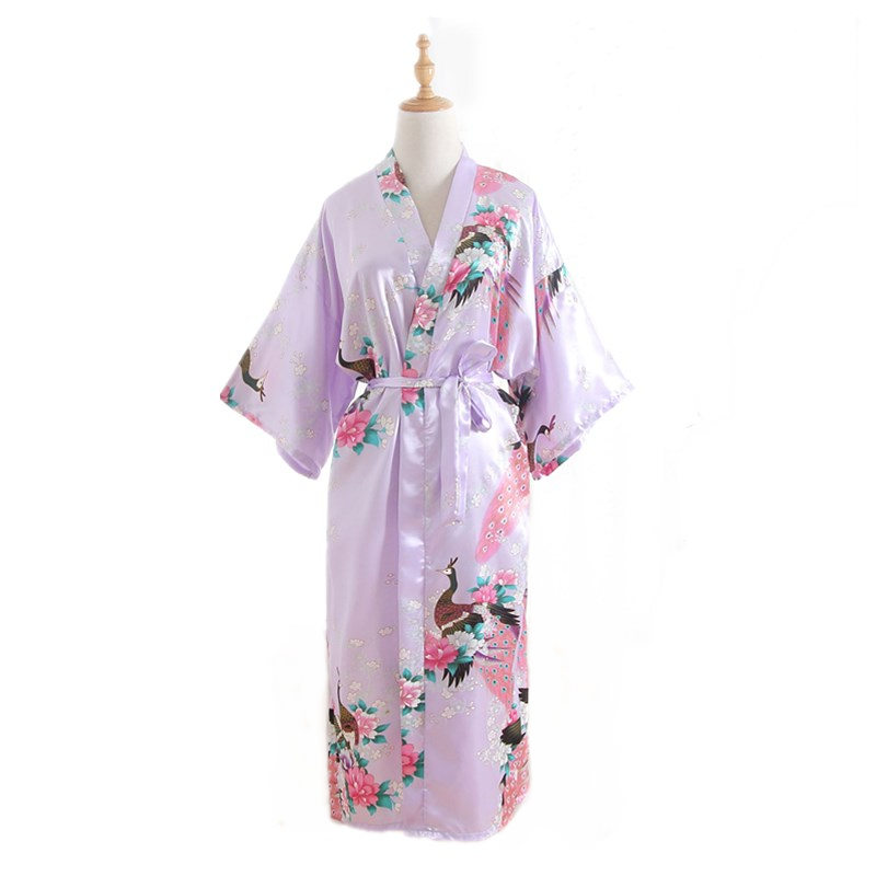 

Summer Women Pajamas Japanese Traditional Retro Nightgown Fashion Kimono Peacock Print Dress Clothing Loose Bath Robe