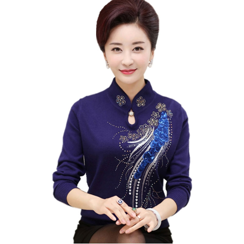 

2020 Spring and Autumn New women sweater women bottoming shirt mother clothing middle-aged Long sleeves sweater QH0192, Black
