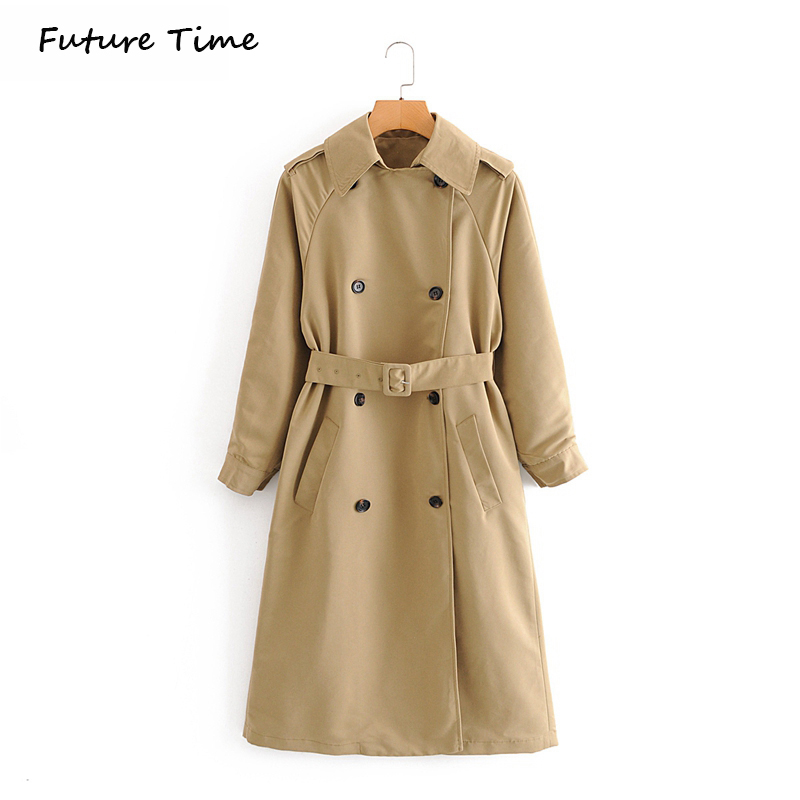 

Women Elegant Oversized Long Trench Coat with Belt 2020 Autumn Winter Office Ladies Work Wear Outwear Windbreak C2165, Khaki