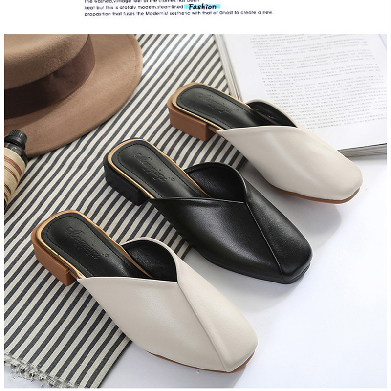 

Mules Chaussures femme big size 43 heels pantuflas women closed toe slippers sandals elegant korean slides shoes woman flipflops, Black
