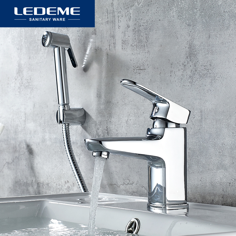 

LEDEME Basin Faucet with Handheld Spray Head Single Handle Hole Bathroom Sink Chrome Faucet Basin Taps Hot Cold Mixer Tap L1254
