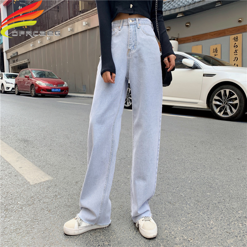 

Wide Leg Jeans Mujer 2020 Autumn Latest Style Loose Denim Jeans Full Length High Waist Washed High Quality Jean Femme, Sky blue