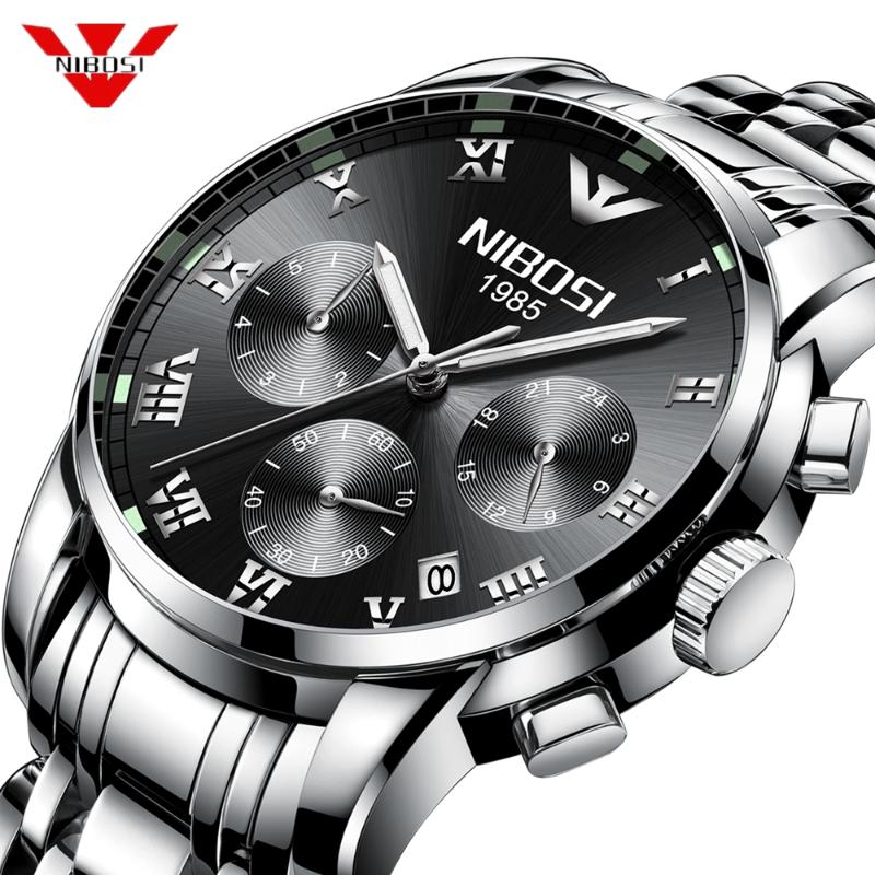 

Relogio Masculino NIBOSI Analog Sports Wristwatch Display Date Men's Quartz Watch Business Watch Men Clock, Gold white steel