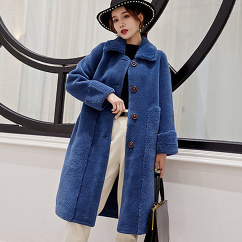 

100% Granular Sheep Shearling Fur Coat Lamb Fur Jacket Women 2020 Autumn Winter New Casual Long Warm Wool Outerwear Female, Red