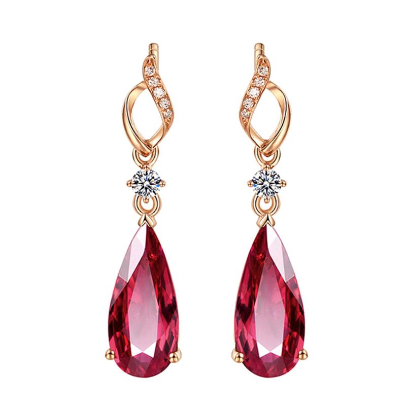 Moda Para mujeres 18k Rojo Chapado en Oro Rosa Gotas Gem joyas de Boda Pendiente
