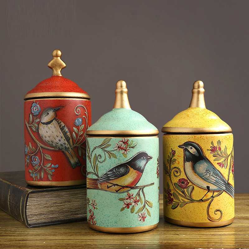

Art Retro Ceramic Storage Jar Decoration with Lid Home Kitchen Flower and Bird Ceramic Coffee Bean Sealed Jar Moisture-proof