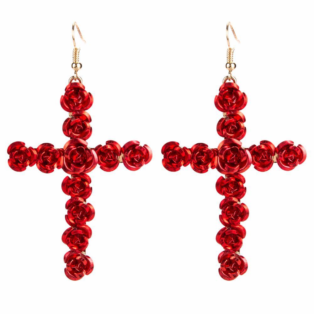 

EH7522 exaggerated cross Rose earrings alloy Bohemia new autumn style