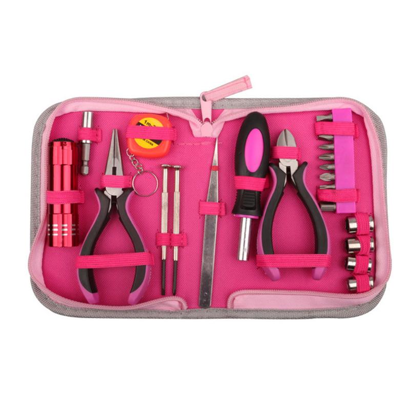 

23pcs Wrenches Tape Measure Practical Pliers Tweezers Ladies Durable Screwdrivers Screw Head Box Hand Tool Set