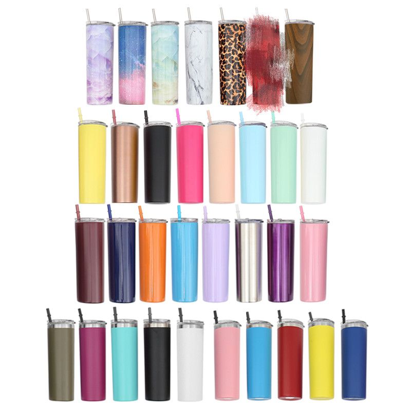 

20oz Skinny Cups Sublimation Tumbler Coffee Mugs with Lids Colorful Straws Insulated Vacuum Tumblers Slim Straight Cup Beer Water Bottle LXL559-3, 25-30 days