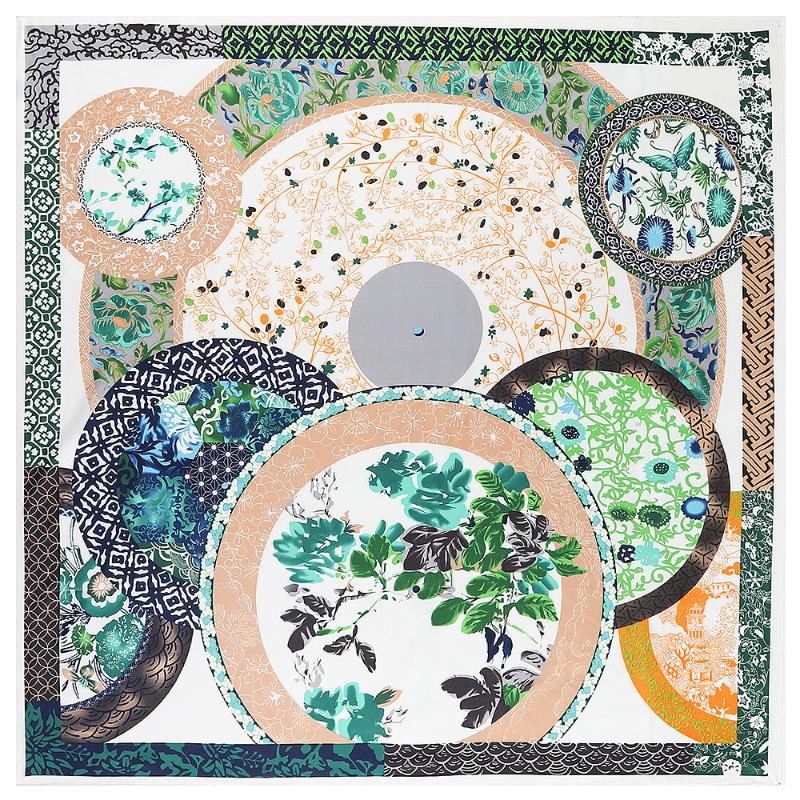 

2020 New Silk Scarf Women Large Shawls Stoles Print Square Scarves Echarpes Foulards Femme Wrap Bandanas 130*130CM, Blue;gray