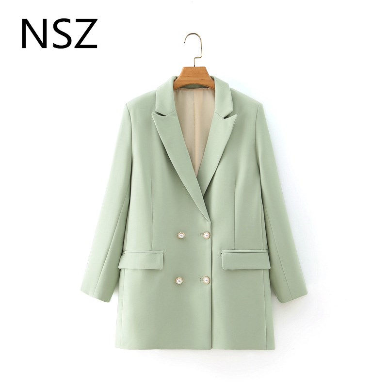 

NSZ women boyfriend style oversized blazer double breasted elegant office ladies suit jacket formal coat work outwear abrigo, Army green