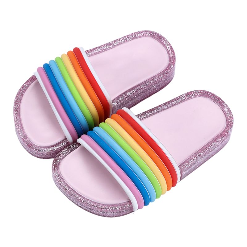 

Children LED Flashing Jelly Slide Slippers Glitter Rainbow Strip Sandals 517D, Glitter silver