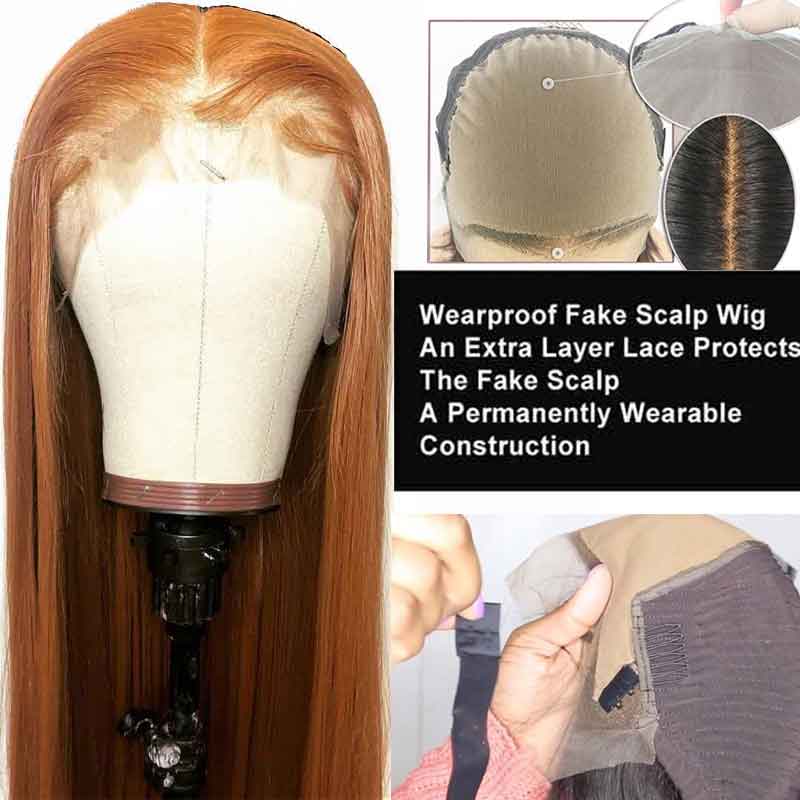 

Invisible Fake Scalp Lace Wig Deep Part Undetactable Ginger Wig Brazilian Remy 13x6 PrePlucked Transparent Hd Lace Wig For Women, Medium brown