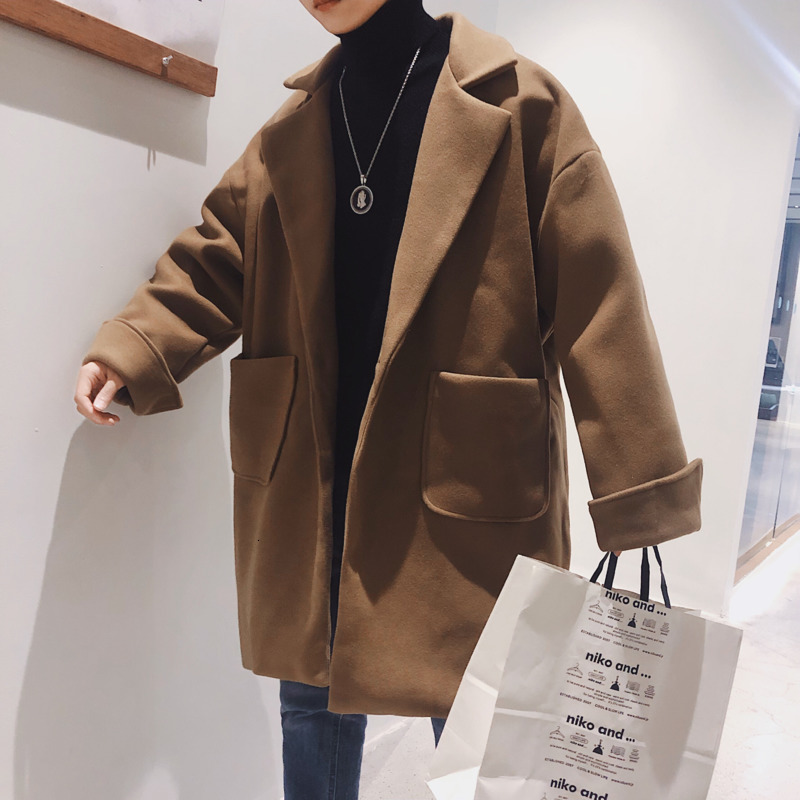 

Winter Thick Woolen Coat Men's Fashion Casual Loose Woolen Jacket Men Streetwear British Wind Coat Mens Overcoat -2XL, Black