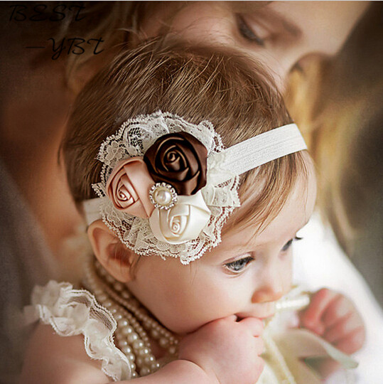 

Girl Elastic Headbands with Pearl Flower Hair Accessory Rose Hairband Headwear Hair Band Accessories
